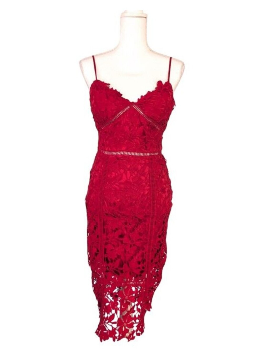 L'ATISTE By Amy Red Lace Midi Dress Size Small